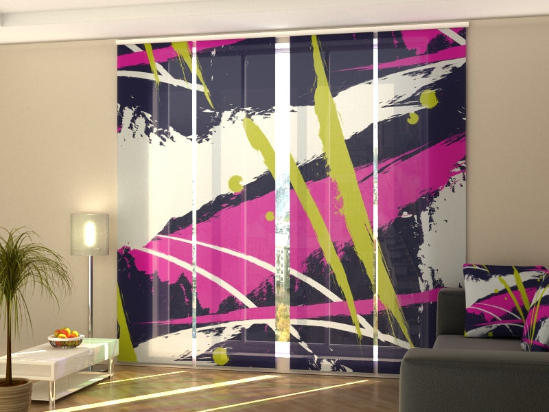 4-Panel Curtains Kit with 4-Track Rail, Bright Watercolor Abstraction, Size: 60x245 cm