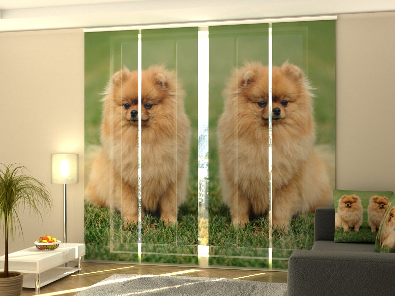 Set of 4 Panel Curtains Brown Pomeranian Dogs