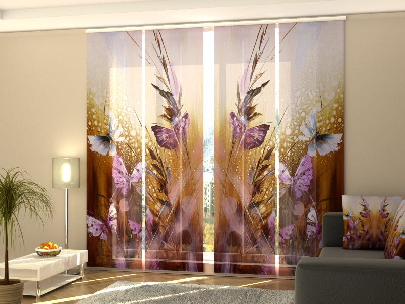 Set of 4 Panel Curtains Butterflies and Flowers