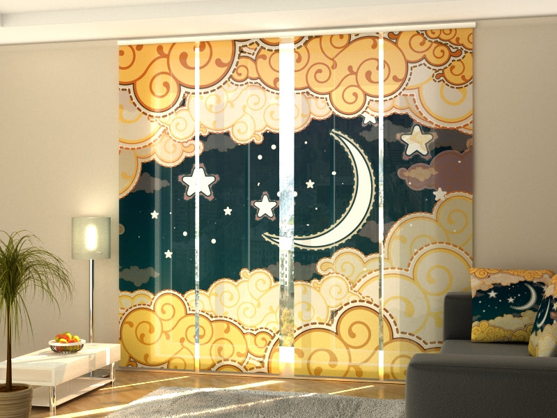Set of 4 Panel Curtains Cartoon style night sky