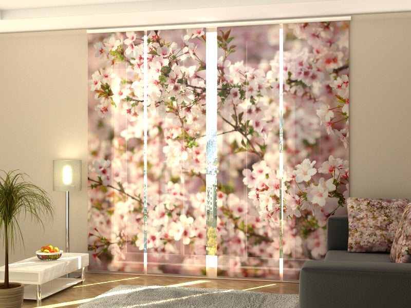 Set of 4 Panel Curtains Cherry Tree Blossoms in Spring