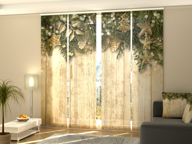 Set de 4 Paneles de Cortinas Ramas de Abeto de Navidad