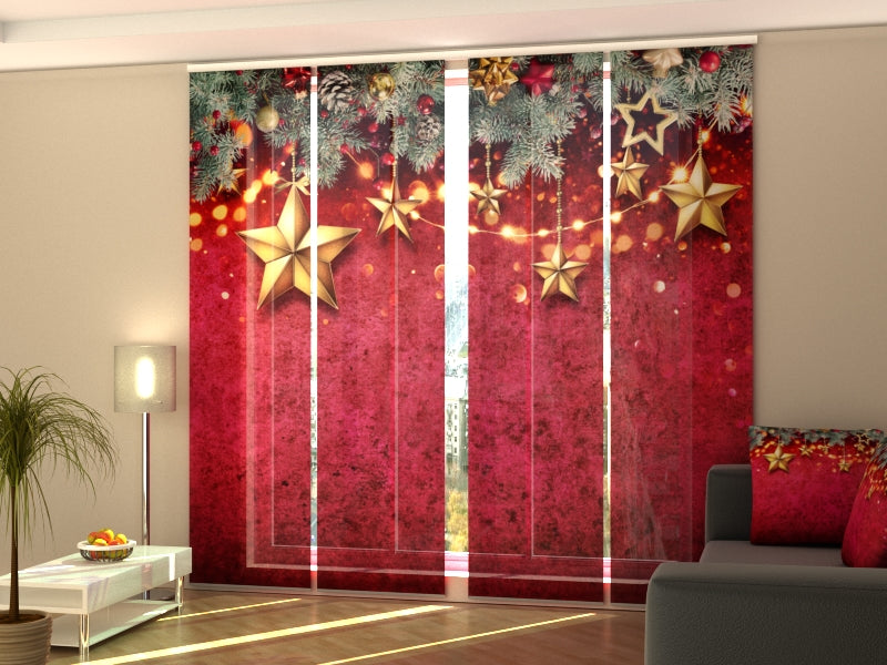 Set of 4 Panel Curtains Christmas Fir Garland with Stars