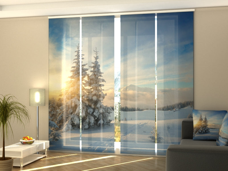 4-Panel Curtains Kit with 4-Track Rail, Christmas Forest Landscape, Size: 60x300 cm