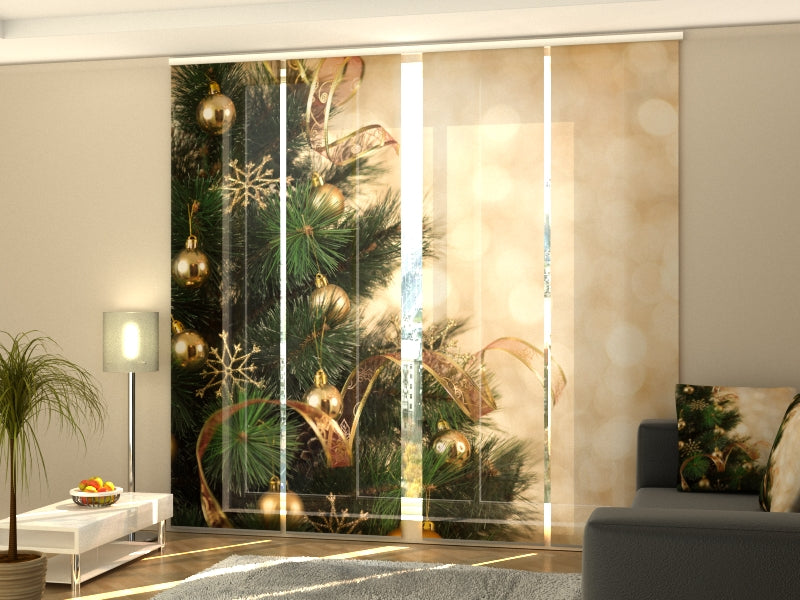 Set of 4 Panel Curtains Christmas Gold