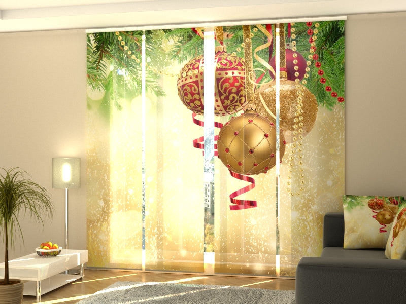 Set of 4 Panel Curtains Christmas Golden Glow