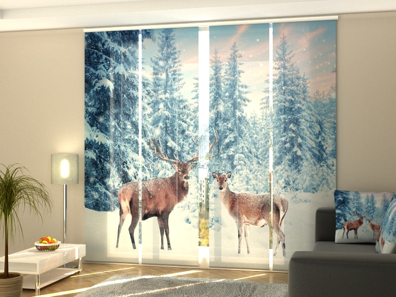 Set of 4 Panel Curtains Christmas Noble Deers
