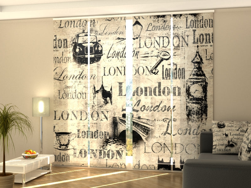 Set of 4 Panel Curtains Collage Old London