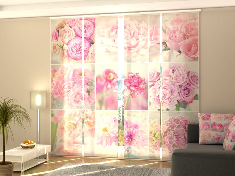 Set of 4 Panel Curtains Collage Peonies 2