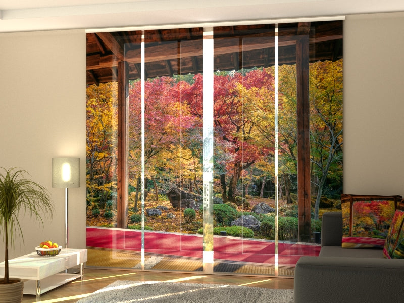 Set of 4 Panel Curtains Colorful Japanese Maples