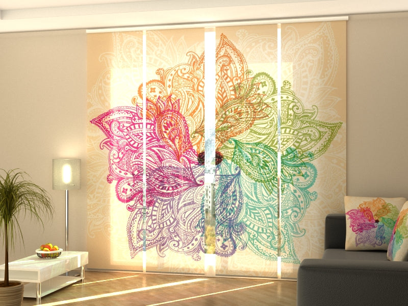 Ensemble de 4 panneaux de rideaux Mandala coloré