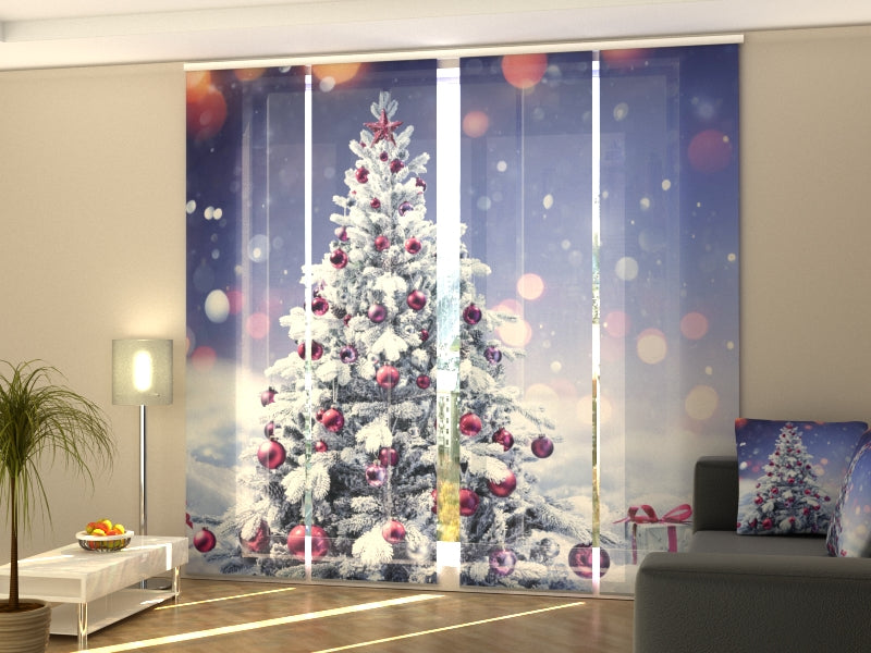 Set of 4 Panel Curtains Decorated Christmas Tree