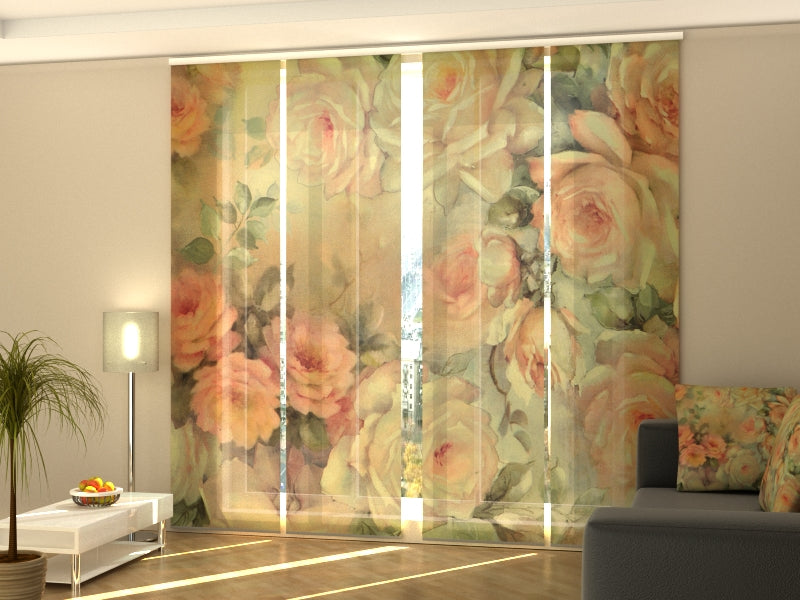 Set of 4 Panel Curtains Delicate Roses on Canvas