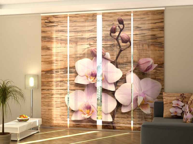 Juego de 4 paneles de cortinas Delightful Orchid on the Wood