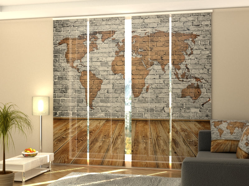Set of 4 Panel Drawn Map on the Wall