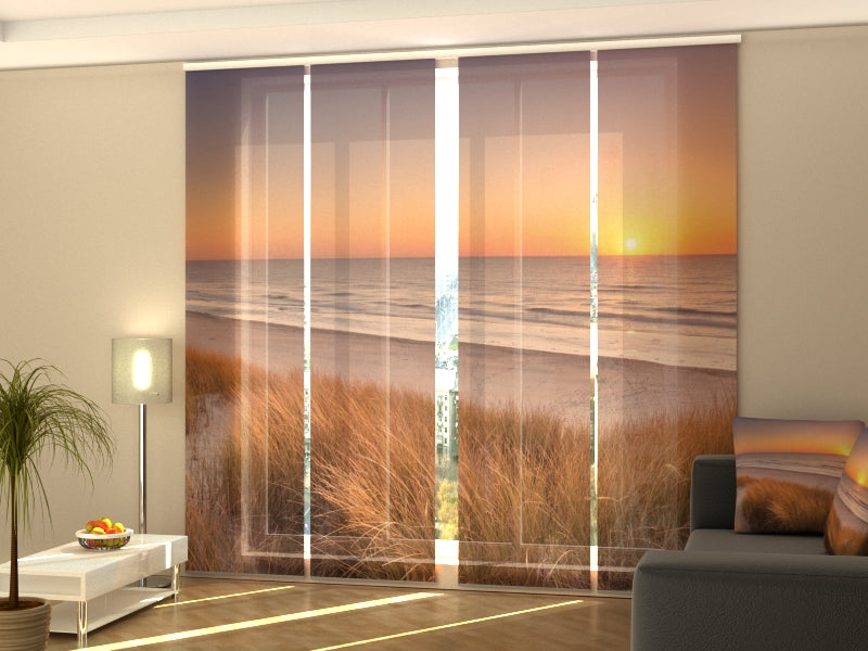 Ensemble de 4 panneaux-rideaux Dunes et plage au coucher du soleil aux Pays-Bas