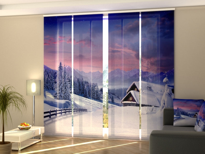 Set of 4 Panel Curtains Fabulous Christmas Night in the Mountains