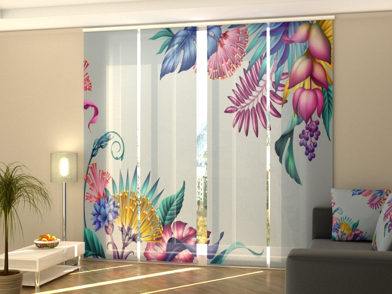 Set of 4 Panel Curtains Fantasy Flowers