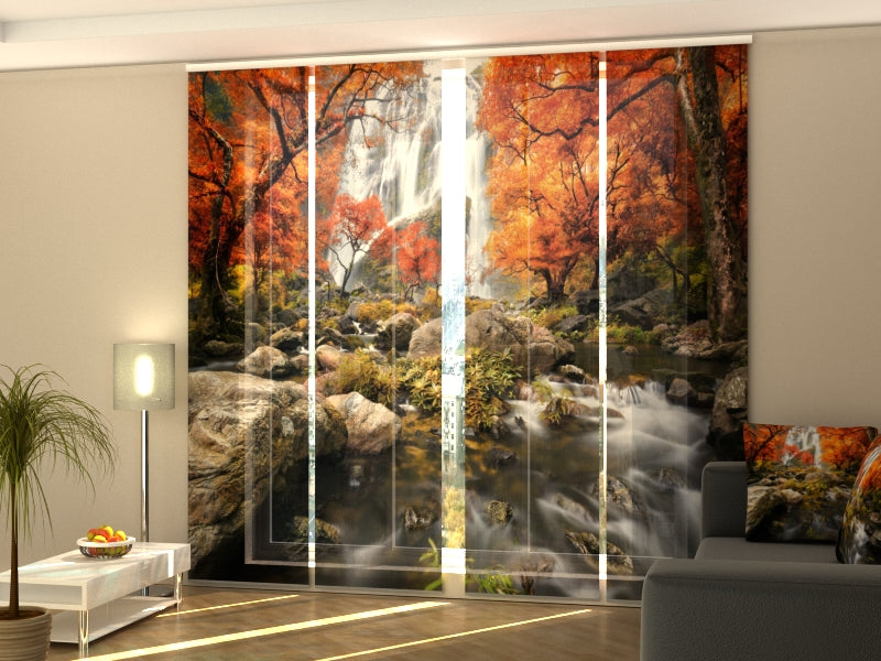 Set of 4 Panel Curtains Fascinating Autumn Waterfall
