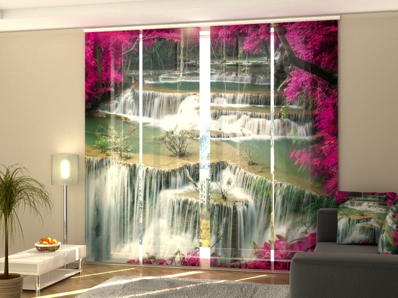 Set of 4 Panel Curtains Flowers at the Waterfall
