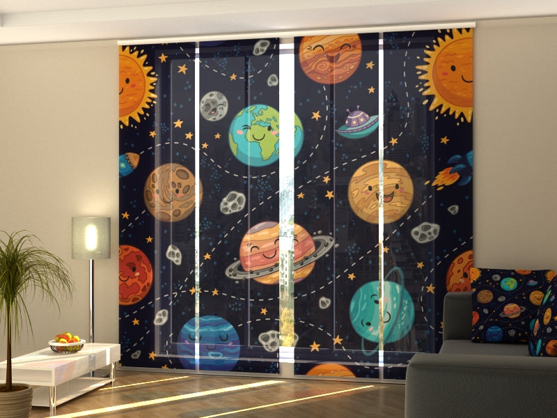 Set of 4 Panel Curtains Funny Planets, Stars, and Comets