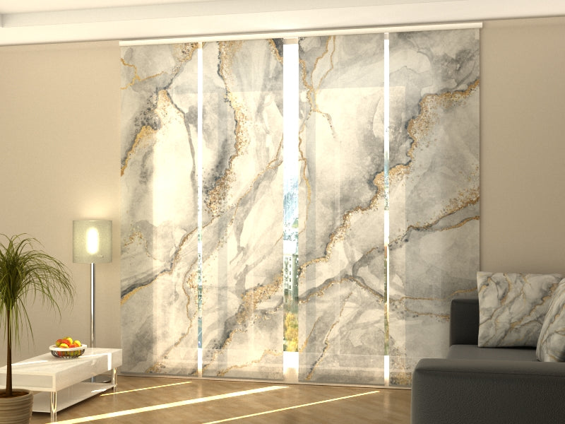 Set of 4 Panel Curtains Gray Marble with Gold Veins