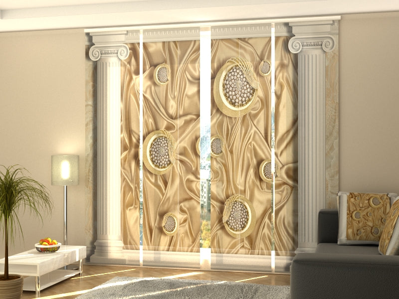 Conjunto de 4 Paneles de Columnas Griegas y Fondo de Seda