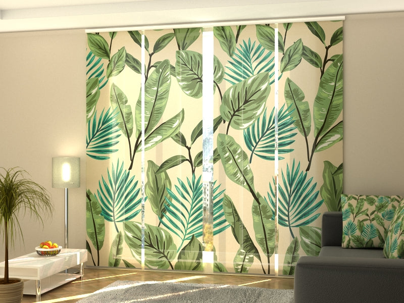 Set of 4 Panel Curtains Green Leaves 2
