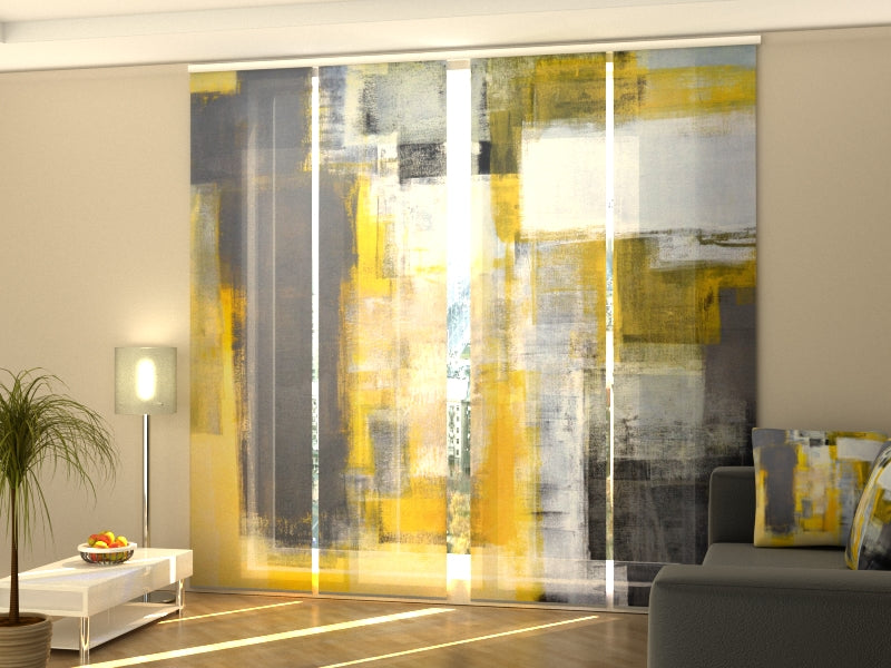 Sliding Panel Curtain Grey and Yellow Art Painting