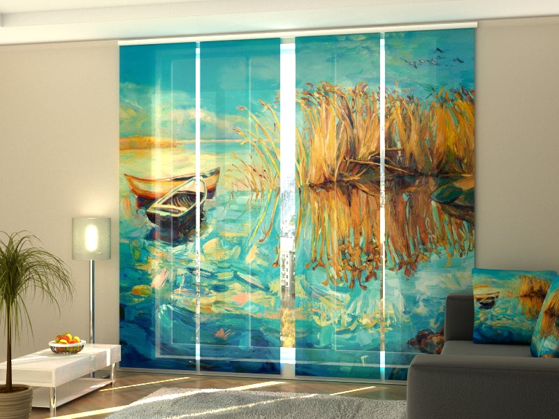 Set of 4 Panel Curtains Impressionism Painting Beautiful Lake