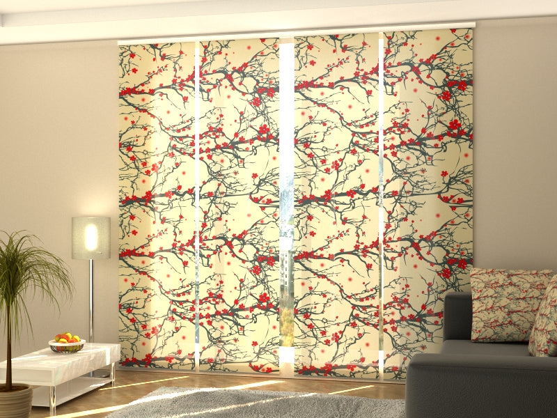 Set of 4 Panel Curtains Japanese Cherry Blossom