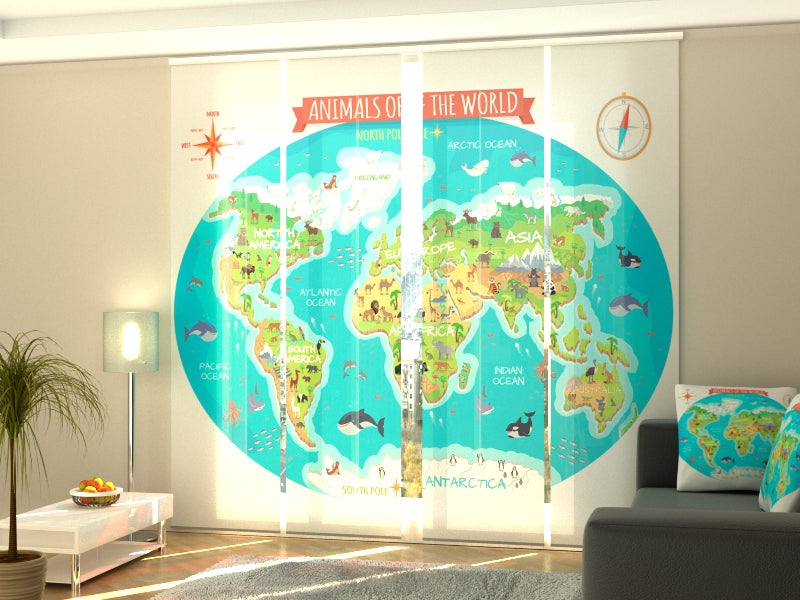 Set of 4 Panel Kids Map Animals of the World