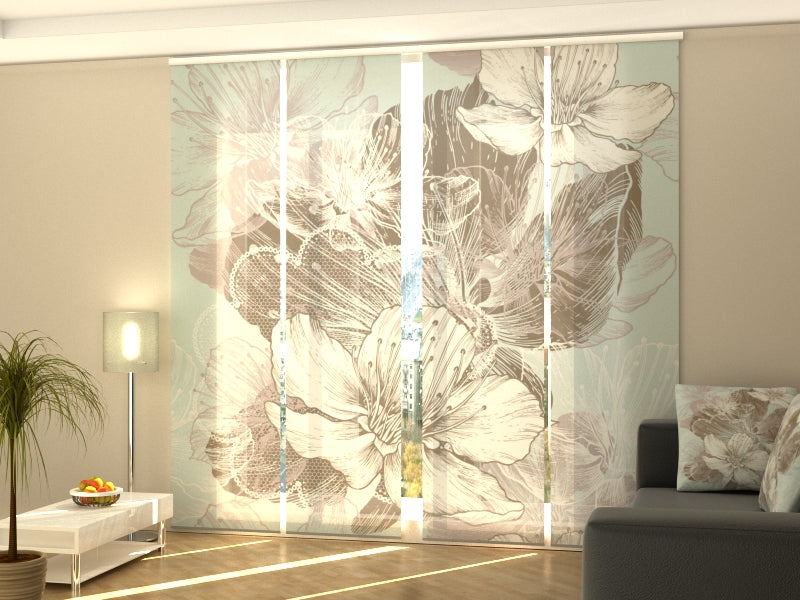 Ensemble de 4 panneaux de rideaux Floral moderne