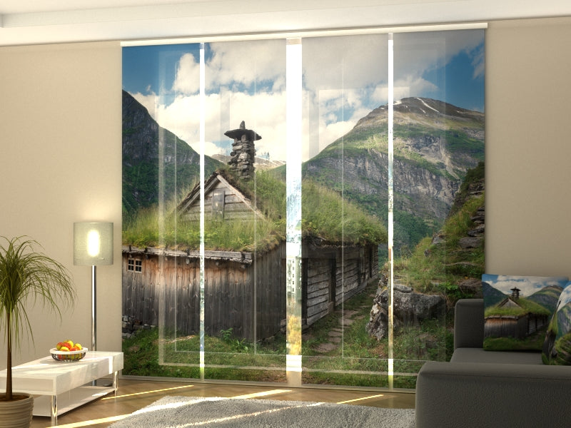 Conjunto de 4 Panel Mountain Farm en los fiordos de Noruega