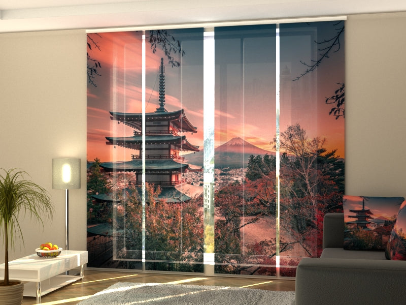 Conjunto de 4 Paneles Montaña Fuji con Pagoda Chureito