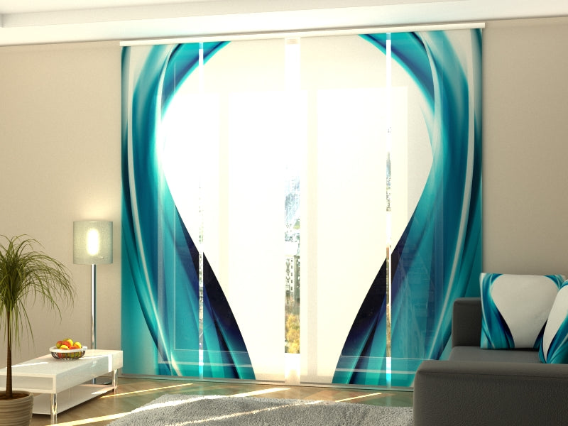 Set of 4 Panel Curtains Night Blue Abstract Waves