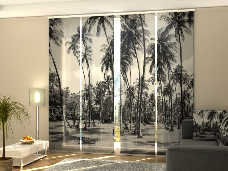 Set of 4 Panel Palm Trees in Black and White