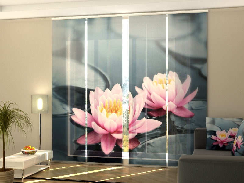 Set of 4 Panel Curtains Pink Lotus