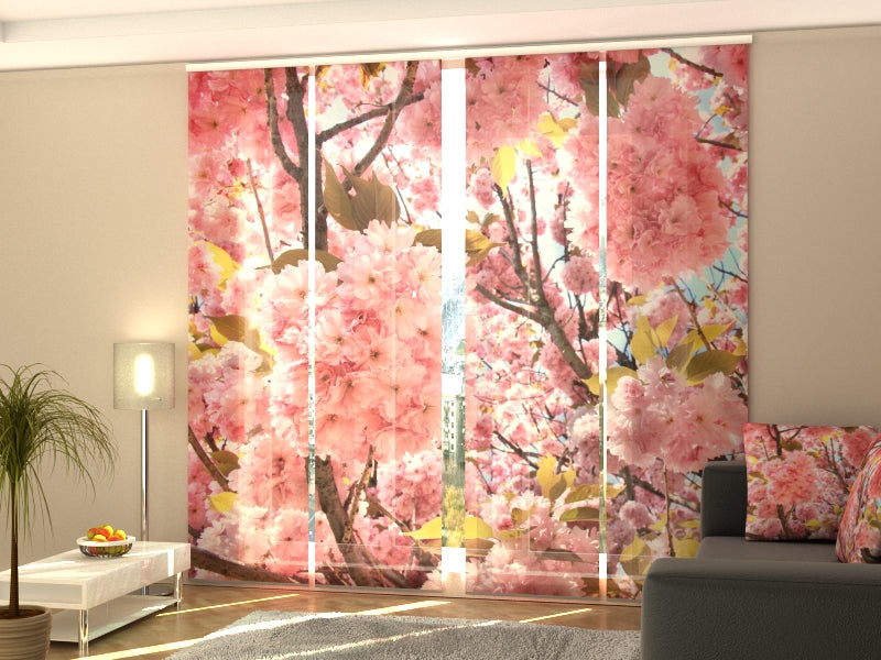 Set of 4 Panel Curtains Pink Sakura