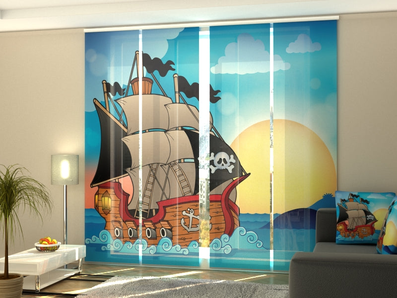 Set of 4 Panel Curtains Pirates' Ship