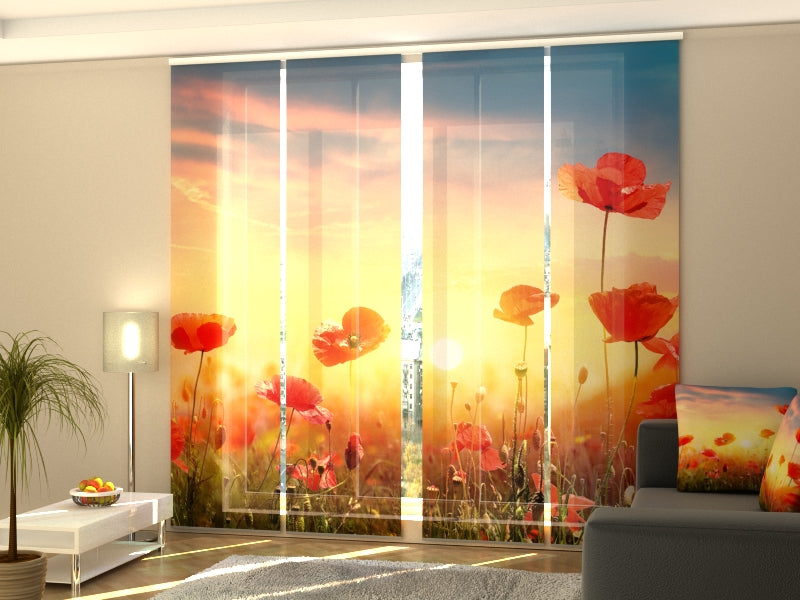 Set of 4 Panel Curtains Poppies Field at Sunset