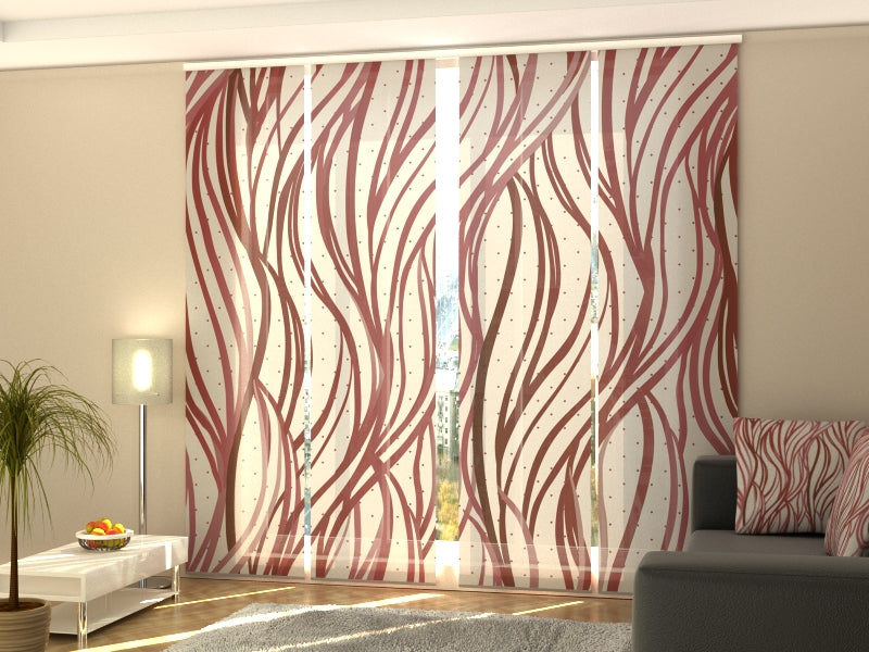 Set of 4 Panel Red Abstract Waves