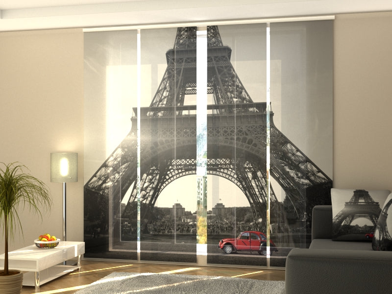 Set of 4 Panel Retro Car and Eiffel Tower