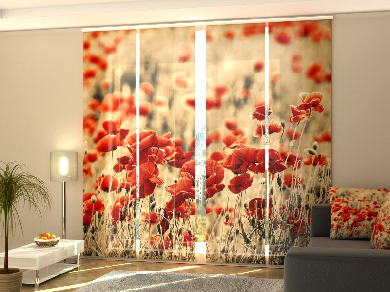 Set of 4 Panel Retro Field Poppies