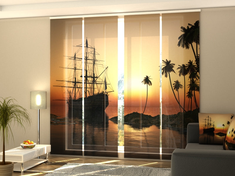 Set of 4 Panel Sailboat at Sunset