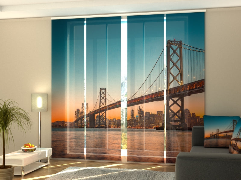 Ensemble de 4 panneaux-rideaux Skyline de San Francisco au coucher du soleil