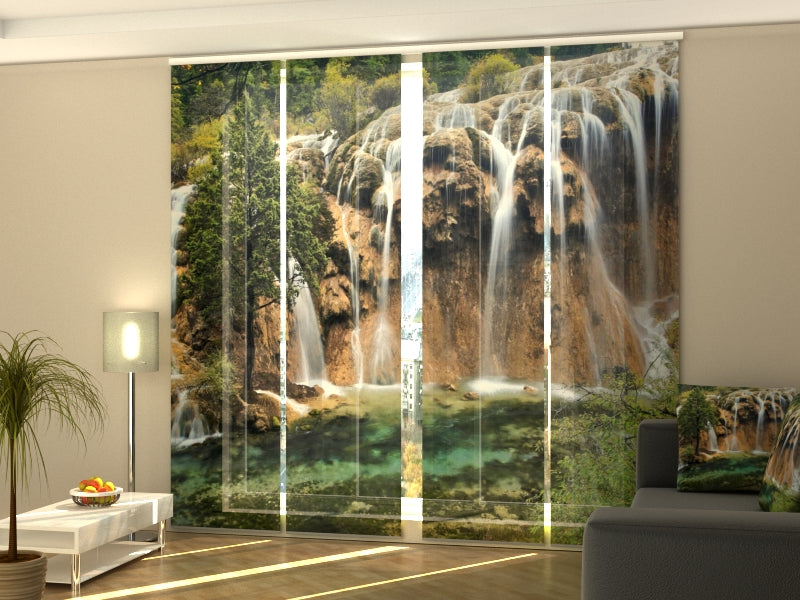 Set of 4 Panel Curtains Scenic Waterfall in Jiuzhaigou