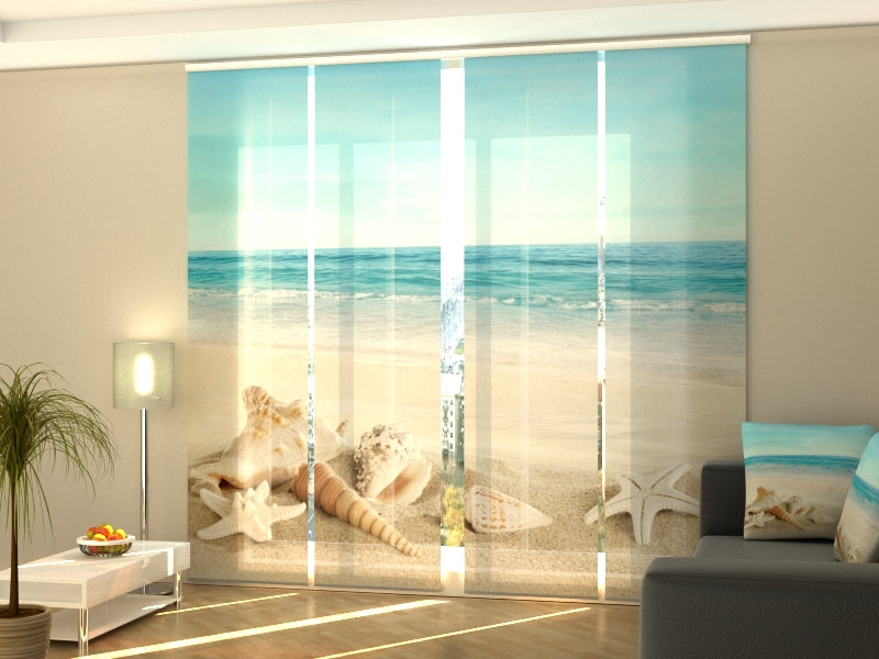 Set of 4 Panel Curtains Shells on the beautiful beach