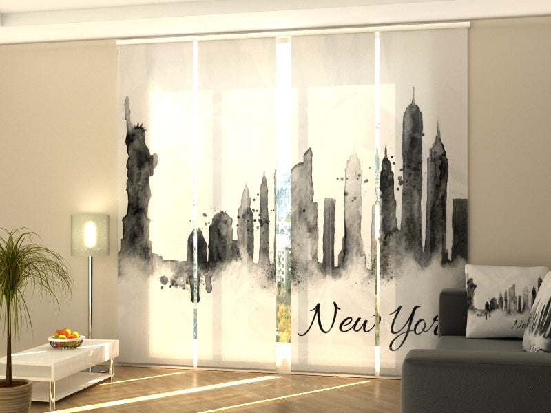 Set of 4 Panel Curtains Silhouette of New York