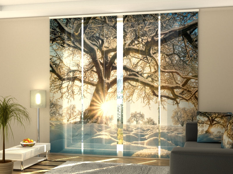 Set of 4 Panel Curtains Snow Covered Tree